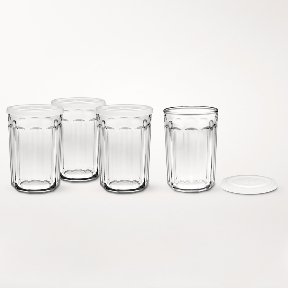 Luminarc Working Glasses Clear Glass Jar with White Lids Made in France set of 4